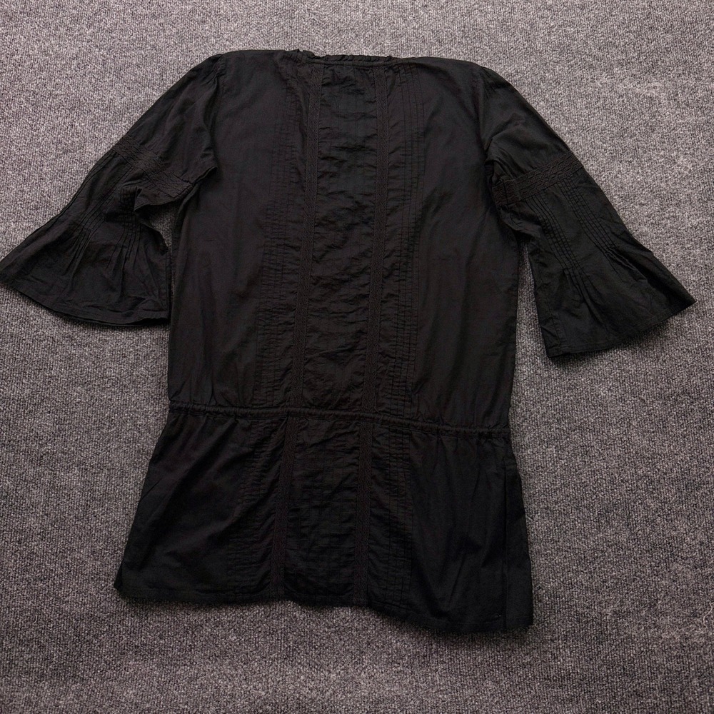 ViX Paula Hermanny Peasant Cover Up Sz M Black Lace Pintuck Bell Sleeve Tunic - Picture 4 of 16